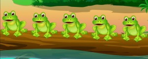 5 frogs on a log